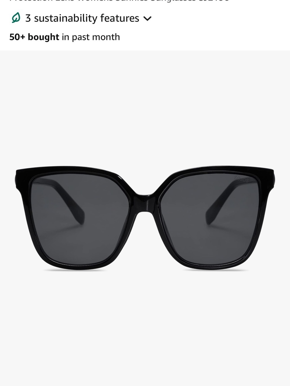 Sojos Fashion Square Black Women's Square Sunglasses with UV Protection
